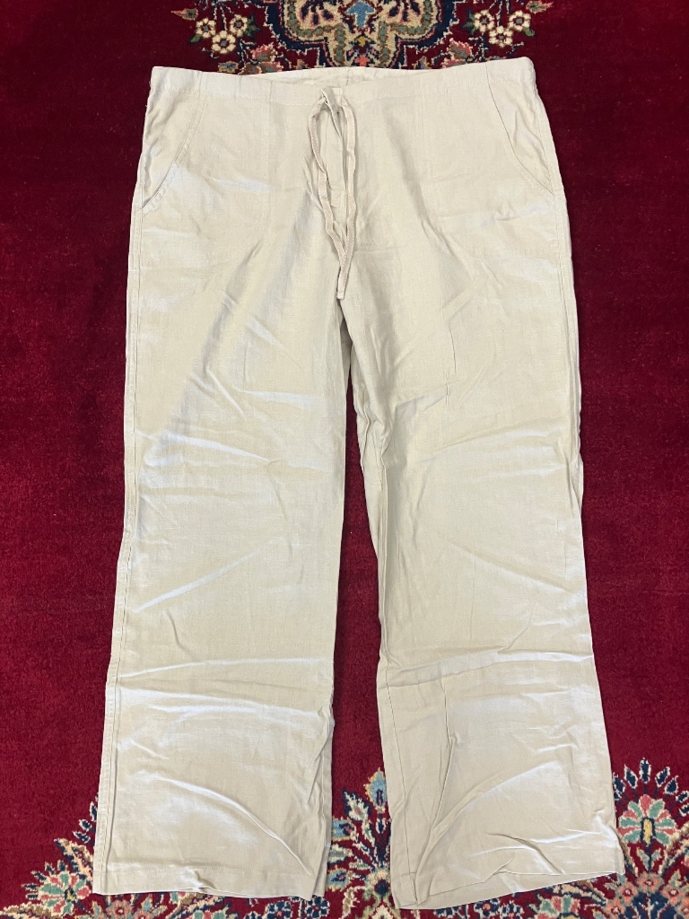 NEW Women's Monsoon UK Beige Tan Linen Blend Pants - USA 12-14